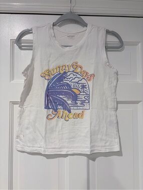Old Navy White Kids 'Sunny Days Ahead' Graphic Tank with Blue & Yellow Print